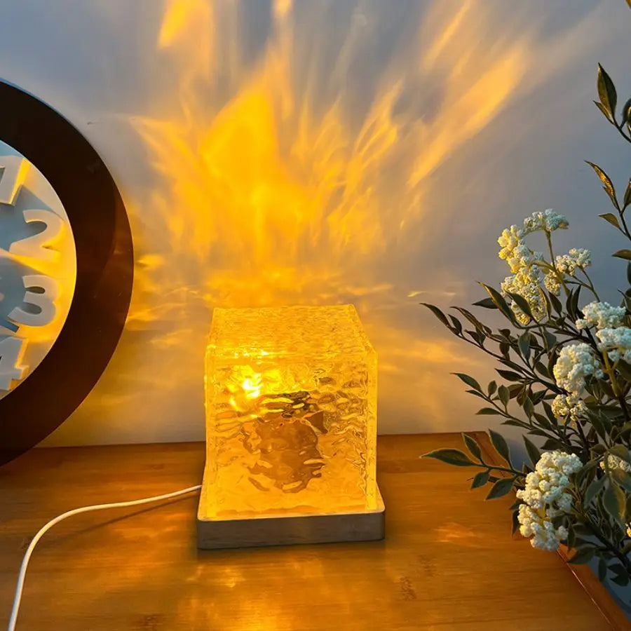 Ocean Wave Aurora Projector Light with 16 Dynamic Colors and Remote Control - RGB Dimmable Flame Crystal Lamp for Living Room Decor