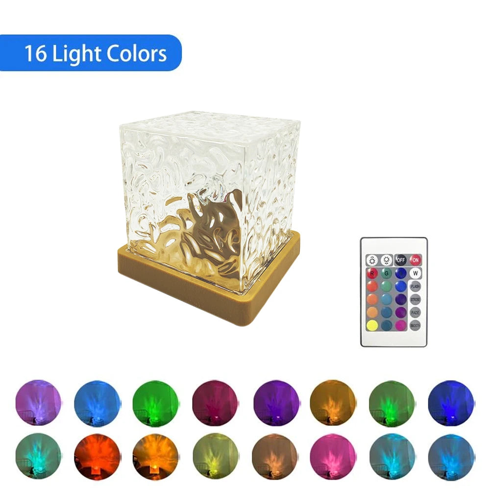 Ocean Wave Aurora Projector Light with 16 Dynamic Colors and Remote Control - RGB Dimmable Flame Crystal Lamp for Living Room Decor