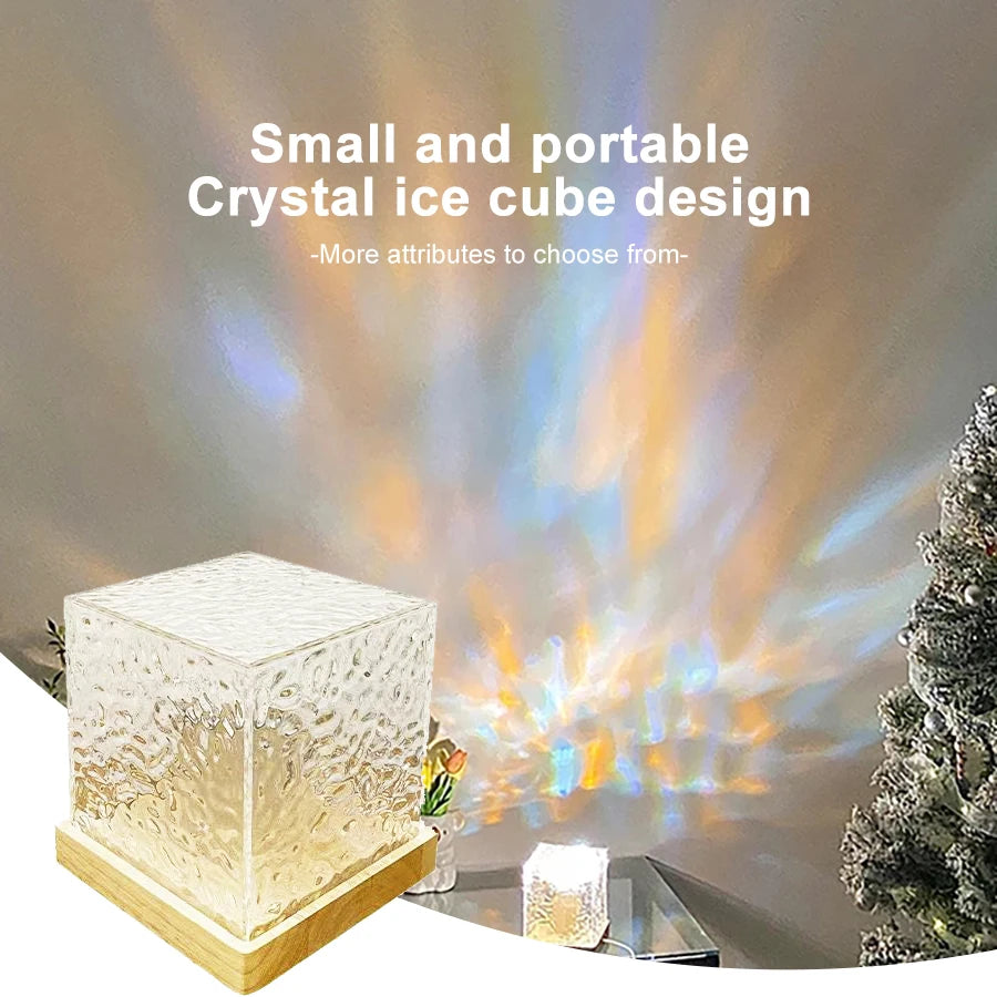 Ocean Wave Aurora Projector Light with 16 Dynamic Colors and Remote Control - RGB Dimmable Flame Crystal Lamp for Living Room Decor