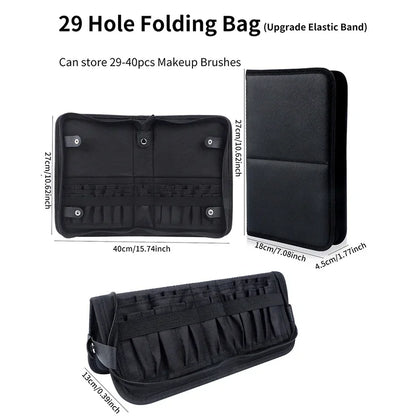 Ultimate Foldable Makeup Brush Organizer - 29/23 Holes Zipper Cosmetic Storage Bag for Stylish Women