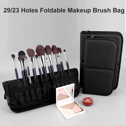 Ultimate Foldable Makeup Brush Organizer - 29/23 Holes Zipper Cosmetic Storage Bag for Stylish Women