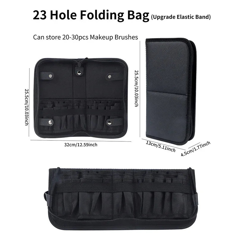 Ultimate Foldable Makeup Brush Organizer - 29/23 Holes Zipper Cosmetic Storage Bag for Stylish Women