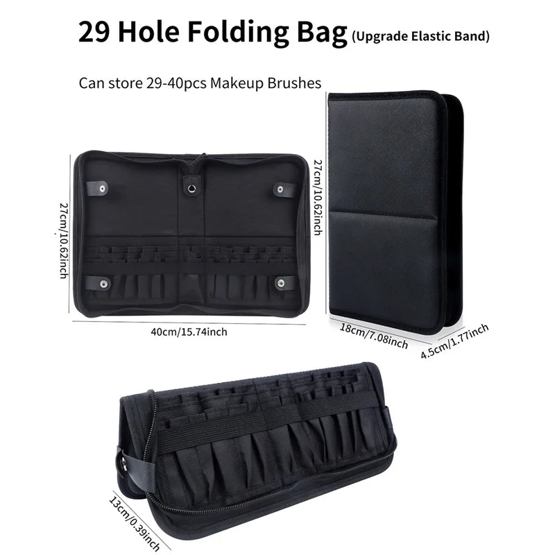 Ultimate Foldable Makeup Brush Organizer - 29/23 Holes Zipper Cosmetic Storage Bag for Stylish Women